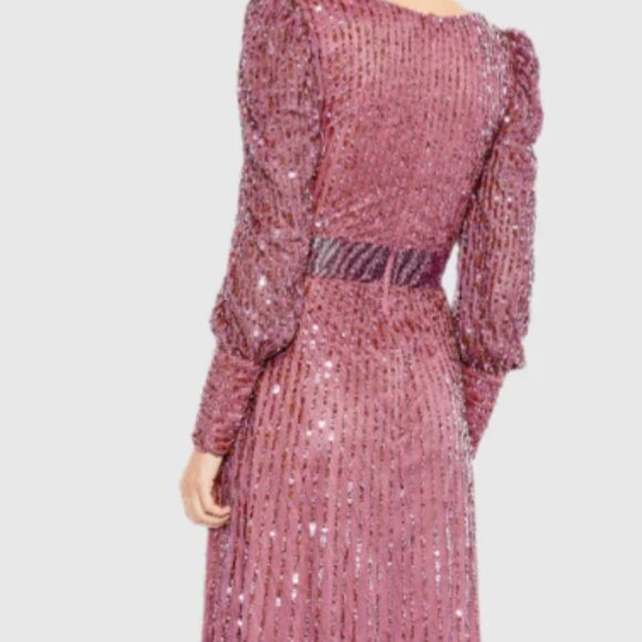 MAC DUGGAL 5720 SEQUINED WRAP OVER BISHOP SLEEVE MAUVE GOWN sz 8 - Picture 4 of 5